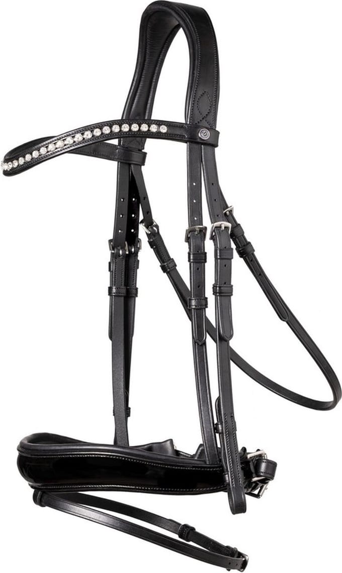 Trust Rotterdam Large Patent Crank Noseband Bridle - Black/Silver - Maat Full
