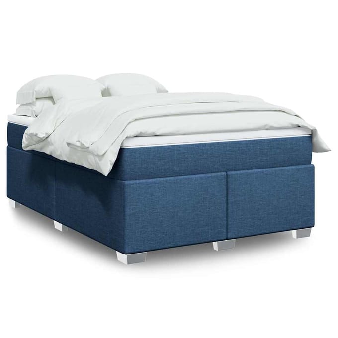 vidaXL - Boxspring - met - matras - stof - blauw - 140x190 - cm
