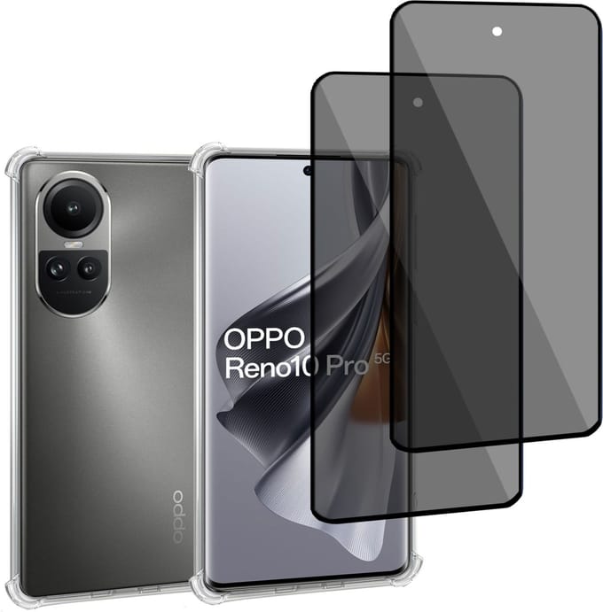 Geschikt voor OPPO Reno 10 Pro - Hoesje + 2x Screenprotector – Gehard Glas Cover + Shock Proof Case - Transparant