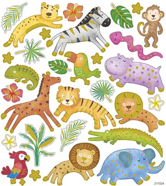 Stickers, wilde dieren, vel 15x16,5 cm, 1 vel