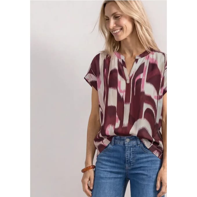Blouse met split in de hals en luipaardprint