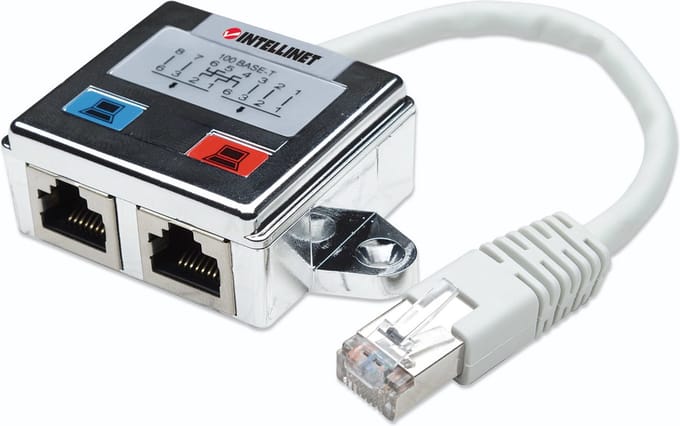 Intellinet RJ45 Netwerk Adapter CAT 5 [1x RJ45-stekker - 2x RJ45-bus] 0 mm Zilver, Wit