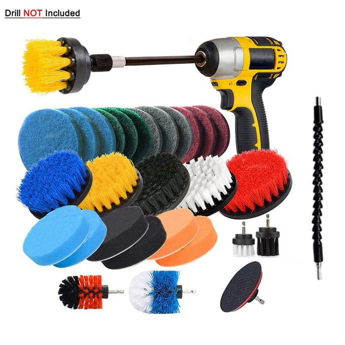 31PCS Elektrische boorborstelset inclusief schone doek, schuursponsjes, spons, elektrische schrobborstel met veelkleurig