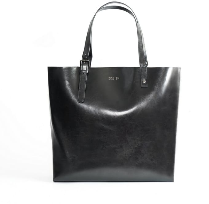 Solier FL32 Tivora - Leren dames shopper - Geschikt voor A4 - Met ritssluiting - Zwart
