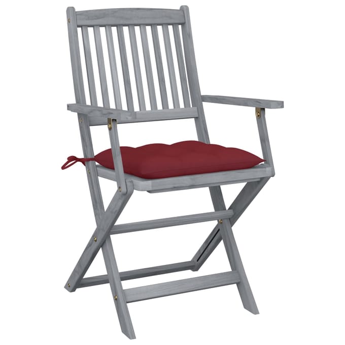 vidaXL - Set - van - 4 - klapstoelen - met - kussens, - gemaakt - van - massief - acaciahout.