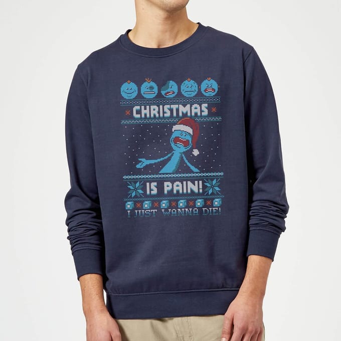 Rick and Morty Kerstmis Mr Meeseeks Pain Trui - Navy - M