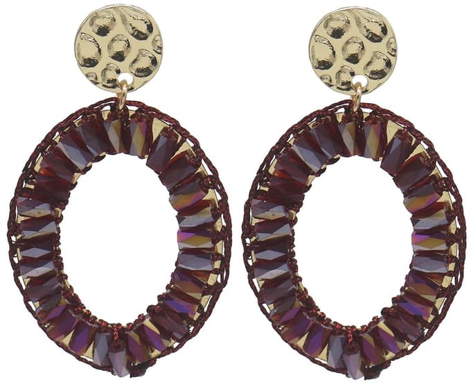 Oorbellen facetglas - bordeaux - 5x3 cm