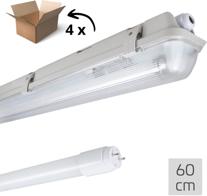 Proventa LED TL Lampen compleet met armaturen 60 cm - Waterdicht - 1080 lm - 4PACK