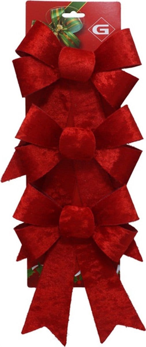 Gerimport Decoratie strikken - 3x st- velvet rood - 15x24 cm - polyester