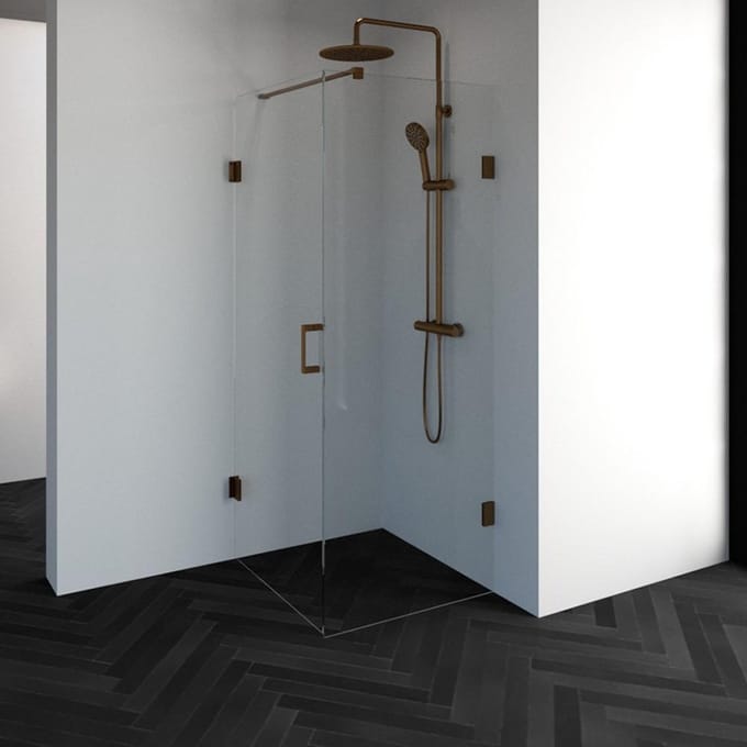 Brauer Void douchecabine met draaideur helder glas 80x80x200cm incl. glascoating PVD koper geborsteld