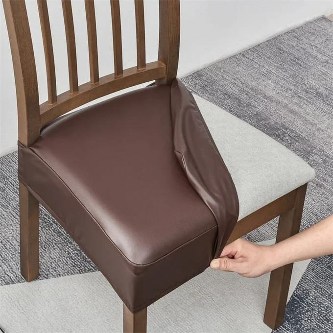 2 pièces/ensemble Housse de siège de chaise en cuir PU Imperméable Extensible Housse de chaise de salle à manger Housse élastique de coussin de siège pour cuisine bureau 2pieces gray