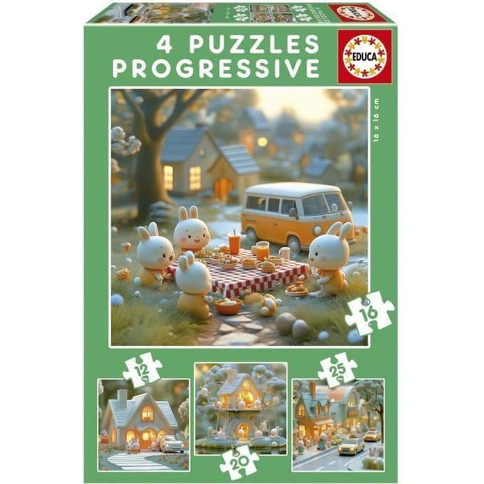 Puzzles progressifs - EDUCA - La Ville des Lapins - 4 puzzles - 12 a 25 pieces - Pour enfants