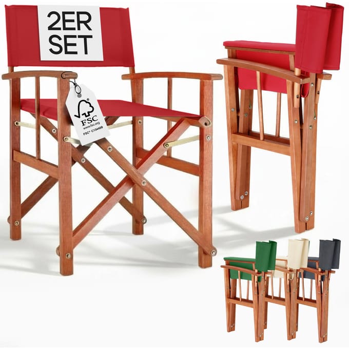 Regisseursstoel rood set van 2 eucalyptushout FSC®-gecertificeerd Inklapbare tuinstoel tot 160 kg