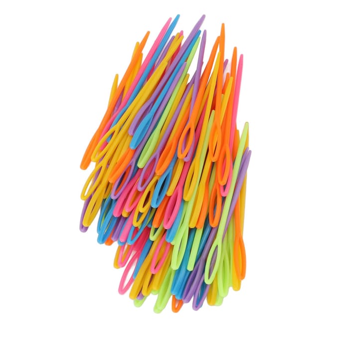 100 pièces Aiguilles en plastique à grand chas Couleurs vives Aiguilles à laine en plastique Grand chas Portables Aiguilles à coudre en plastique pour orange