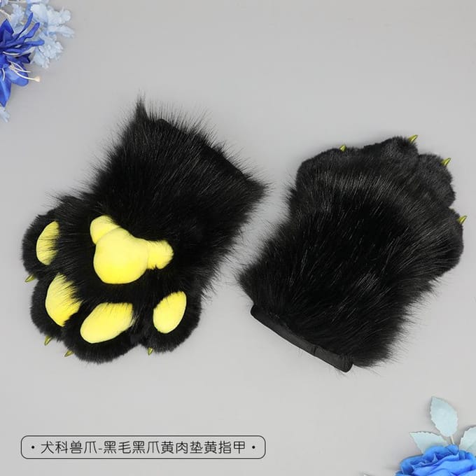 Costume de Bête en Peluche Griffes Performance Cosplay Accessoires de Props pour Exposition de Comics Griffes de Bête Canine One Size black