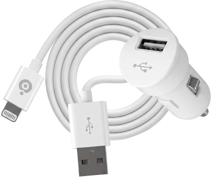 Bigben Connected, Mini witte sigarettenaanstekeroplader 1A Lightning-connector, Wit