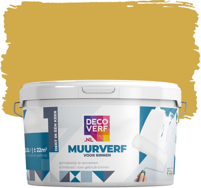 Decoverf muurverf mat mosterdgeel, 2.5L