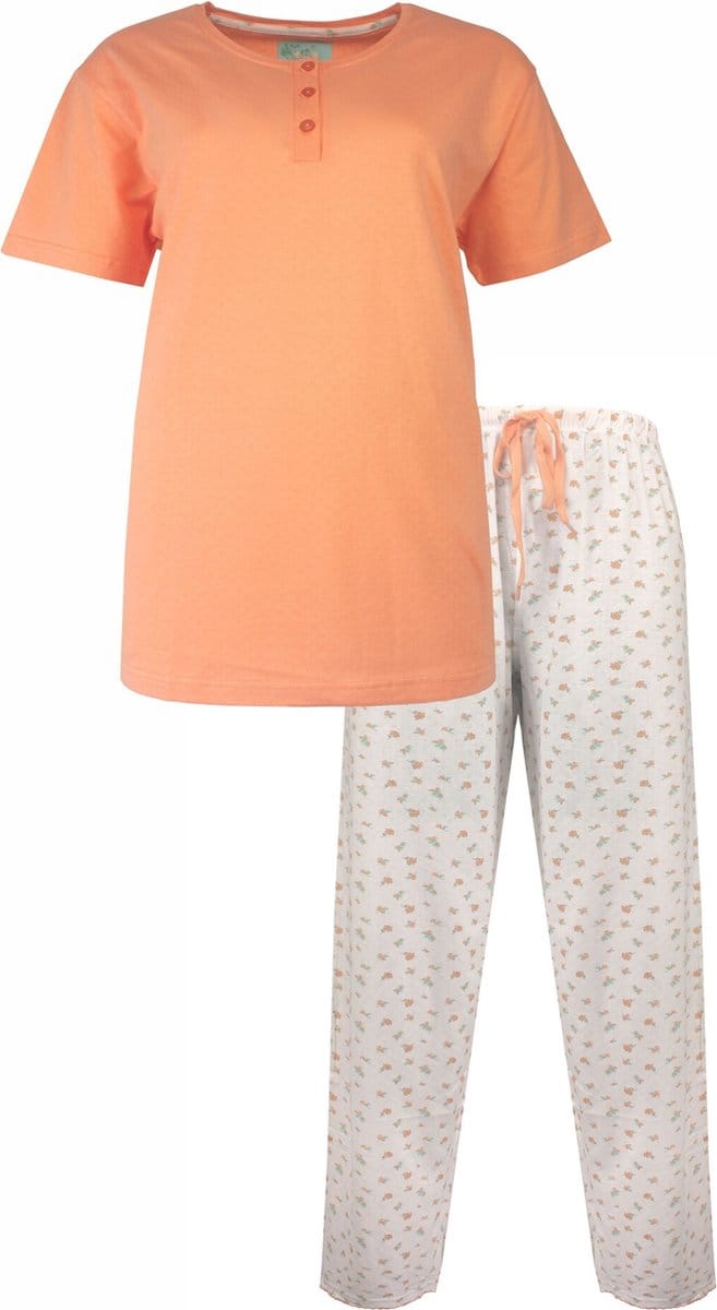 Tenderness Dames Pyjama - Katoen - Polo Sluiting - Oranje - Maat L