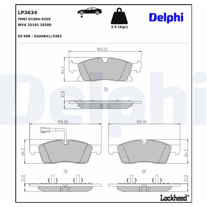 Remblokset DELPHI LP3634, voor