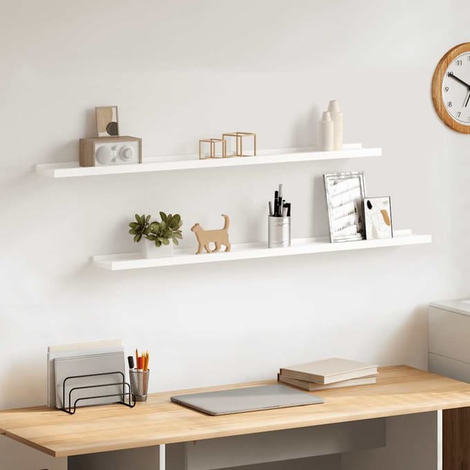 vidaXL - Wandschappen - 2 - st - 100x9x3 - cm - wit