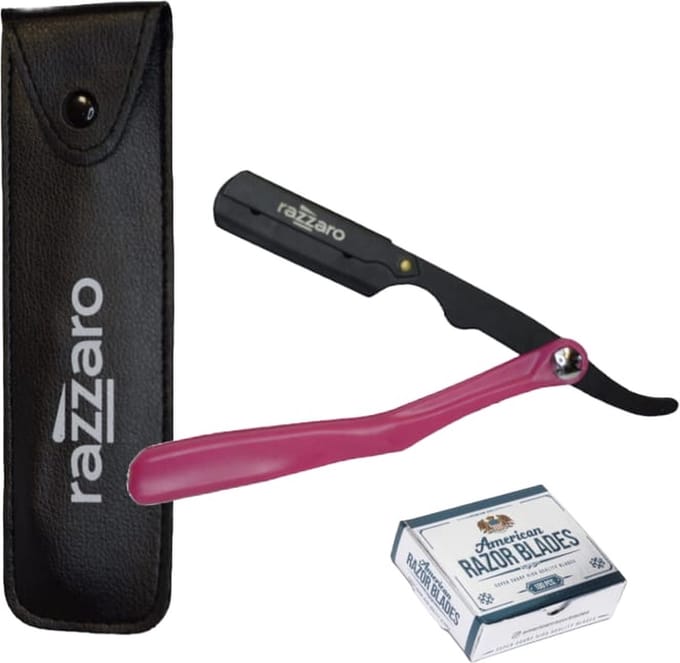 Razzaro Straight Razor Figaro Pink + 100 American Scheermesjes | Klassiek Scheermes | Nat scheren | Kappers mes