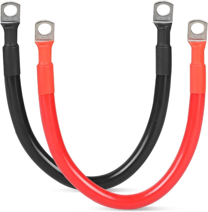 Batterijkabels 30 cm met ringklemmen voor motorfiets en auto, zwart + rood