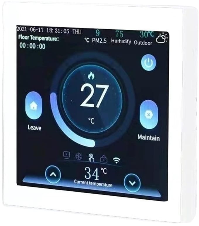 Slimme Thermostaat - Verwarmingsthermostaat Vloerverwarming - Energie Besparen - Wekelijks Programmeerbaar - 86x86x15 mm - Wit