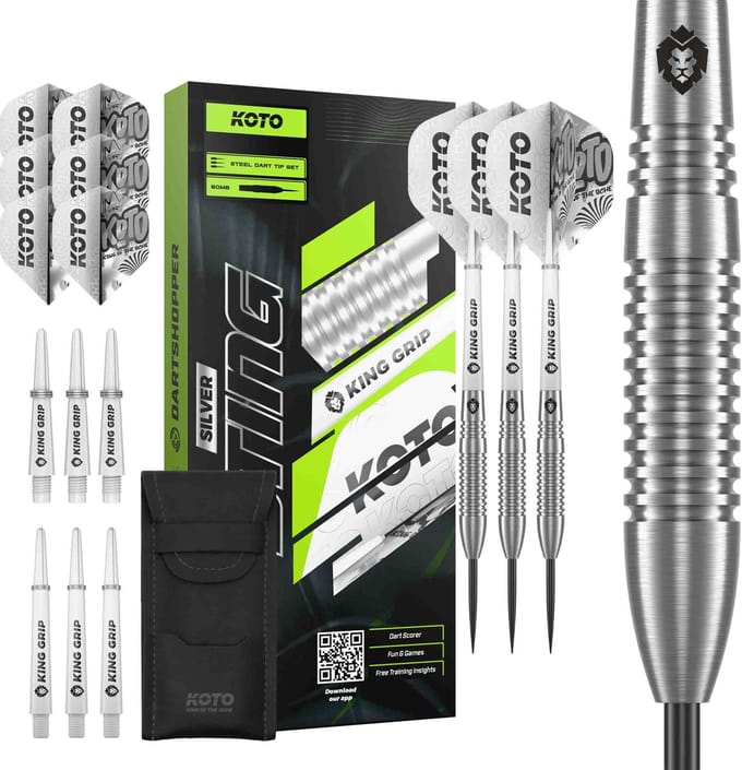 KOTO – Sting Silver Bomb - 90% Tungsten - Dartpijlen - 23 Gram - Zilver - Steeldarts