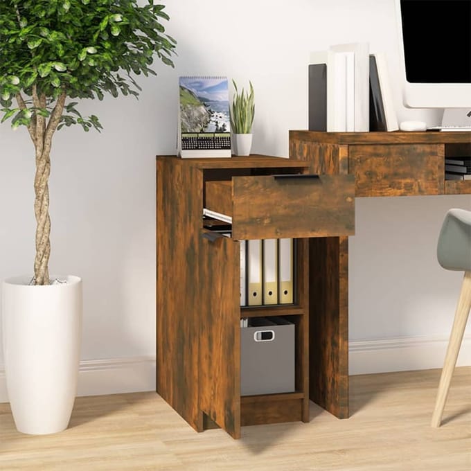 vidaXL - Bureaukast - 33,5x50x75 - cm - bewerkt - hout - gerookt - eikenkleurig