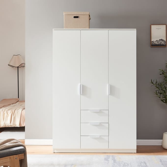 Kledingkast Eiselfing 176x120x52 cm met 4 vakken en 3 lades wit [en.casa]