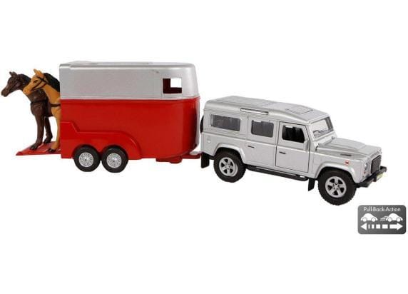 Kids Globe Land Rover met paardentrailer 26cm Die-Cast pull back Voertuigen