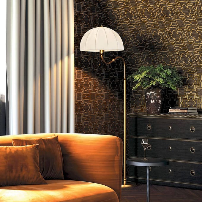 Elstead Vloerlamp Crosby, beige/goud, hoogte 173 cm, textiel/metaal