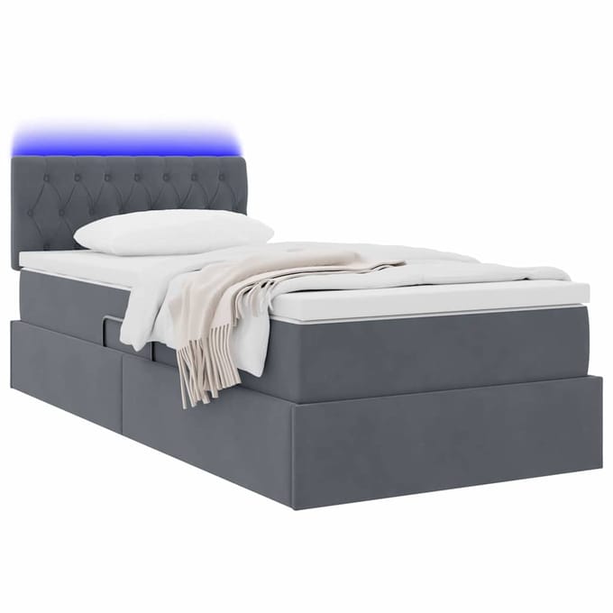 vidaXL - LED - opbergbed - met - matras - Donkergrijs - 90 - x - 190 - cm - Fluweel