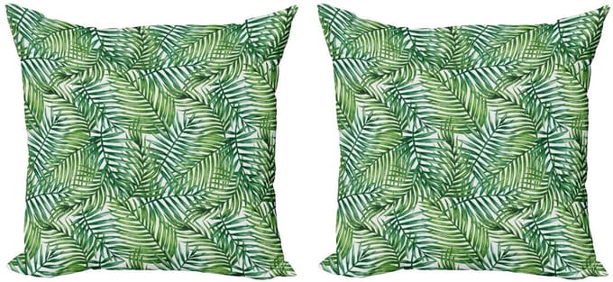 ABAKUHAUS Blad Kussenhoes – 2x50x50 cm – Dubbelzijdig – Groen/Wit