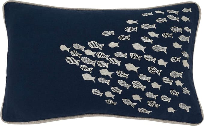 Sierkussen - Decoratief Kussen - Woonkamer Aankleden - Vis Print - 30 x 50 cm - Marineblauw