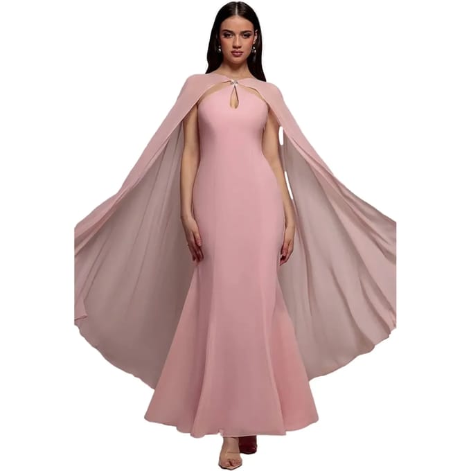 Vrouwelijke chiffon jurk met cape Goddiva Maxi