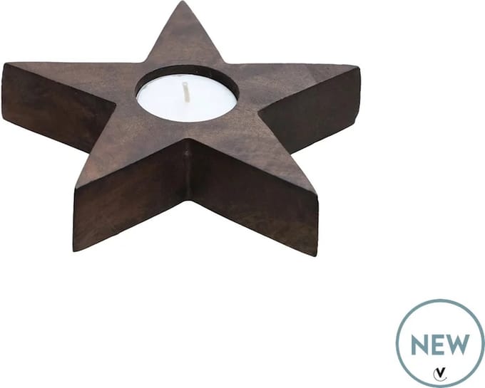 Waxinehouder Ellicot | Ster | Kerstster | Walnoothout | Ø15 x H3 cm