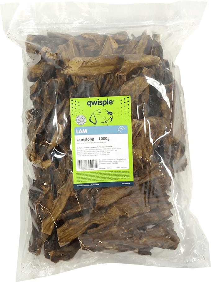 Qwisple Lamslong - Hondensnacks Natuurlijk Gedroogd - 1000 gr