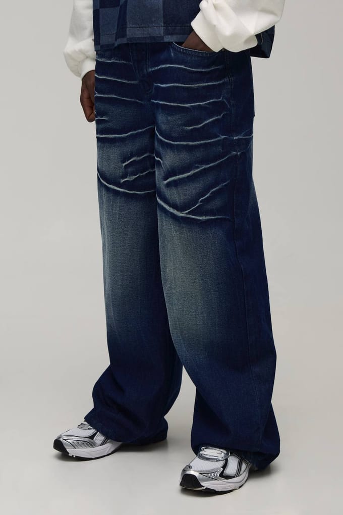 Baggy Stijve Acid Wash Denim Jeans | Washed Dark Blue | Size 36R