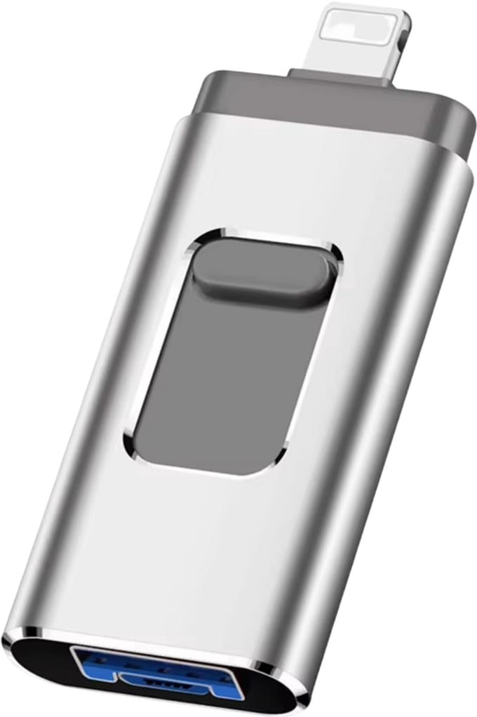 USB Flash Drive 128GB USB 3.0 Geheugenstick – Externe Opslag, geschikt voor iPhone, Telefoon, Android, Type-C & Windows 4-in-1 USB Stick - Zilver