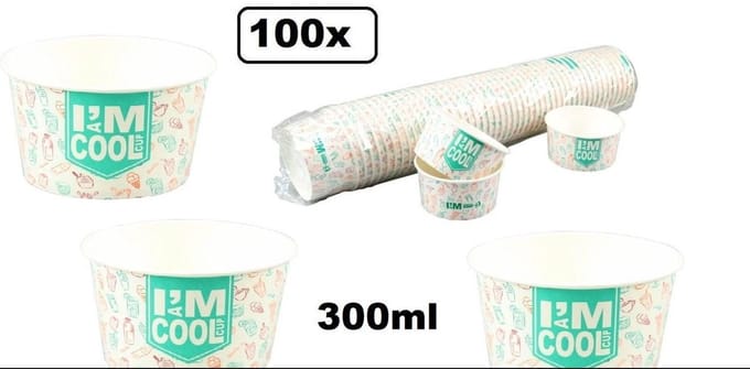 100x IJsbeker I`M a COOL cup karton 300ml - IJs yoghurt schepijs softijs fruit salade