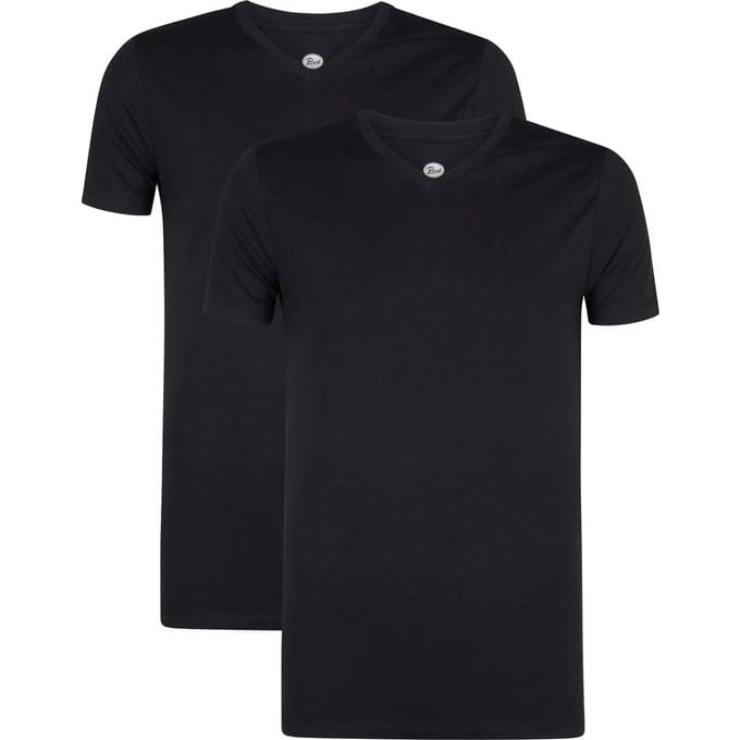 Petrol Industries T-Shirts Heren 2-Pack - V-Hals - Korte Mouwen - Katoen-Elastaan Mix - Effen Design - Multipack van 2 stuks - Blauw - Maat S