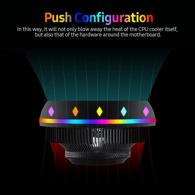 Alles-in-één CPU-luchtkoeler UFO-ontworpen 5-kleuren verlichting Push-configuratie Intel/AMD universeel zilver