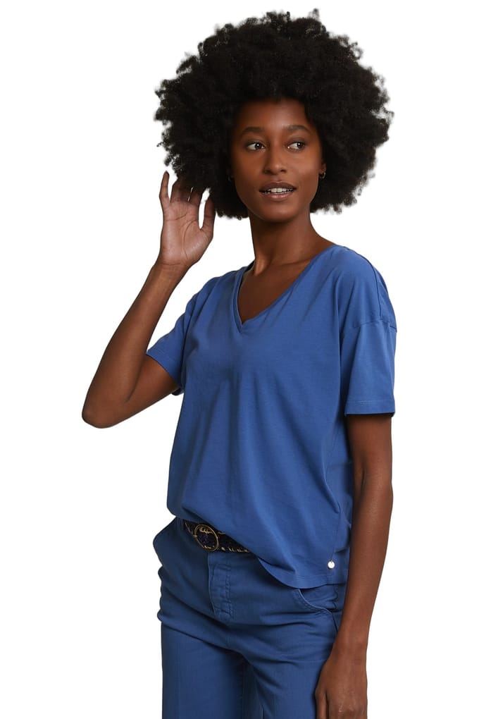River Woods Blue Basic V-neck T-shirt Short Sleeves Größe: XS | Hemden Outlet | Damen | Blau