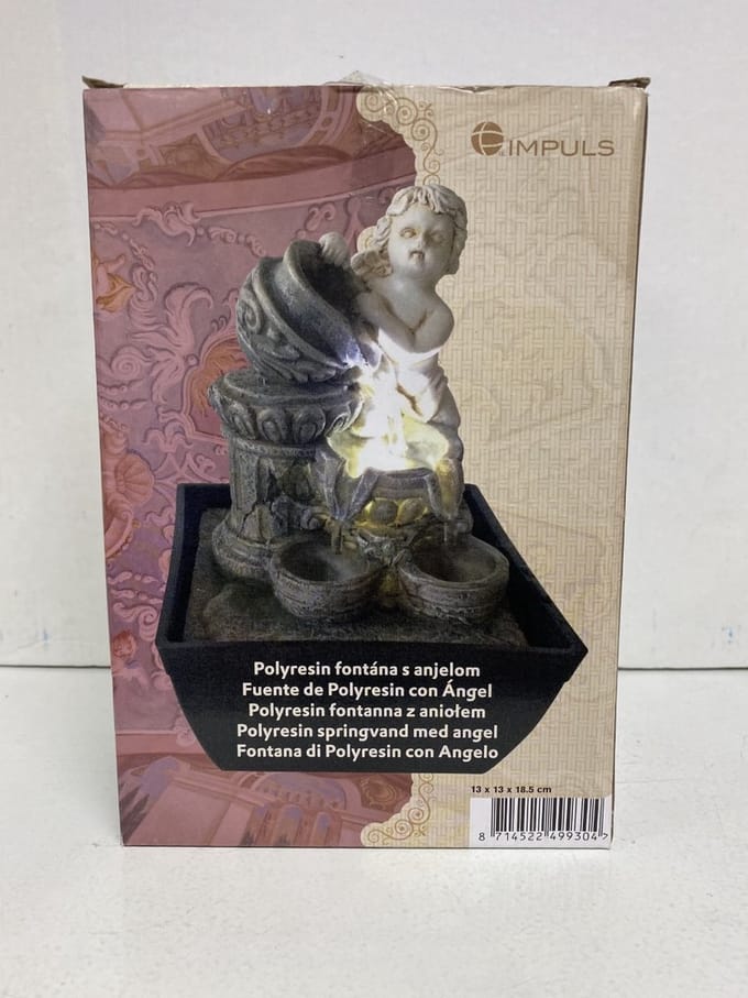 Fontein polyresin Engel - "steenlook" - 13x13x18.5cm - Polyresin fountain with angel