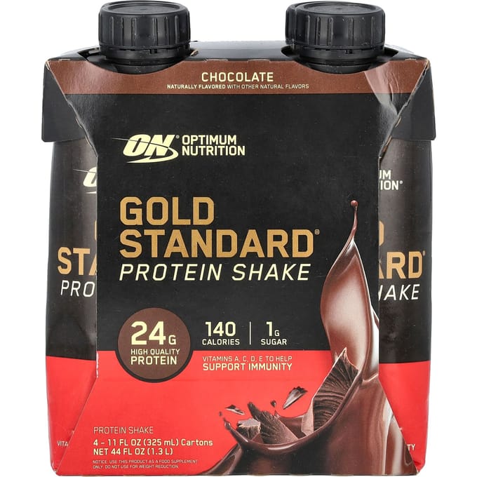 Optimum Nutrition, Gold Standard Eiwitshake, Chocolade, 4 Verpakkingen, 11 fl oz (325 ml) Elk