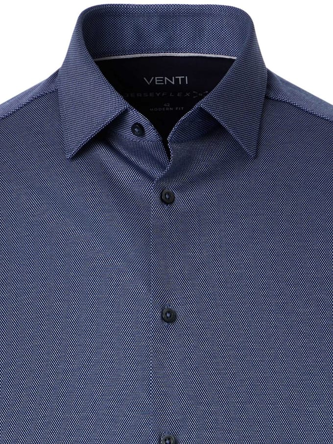 Venti Jerseyflex Overhemd Blauw Gewerkt Modern Fit - M