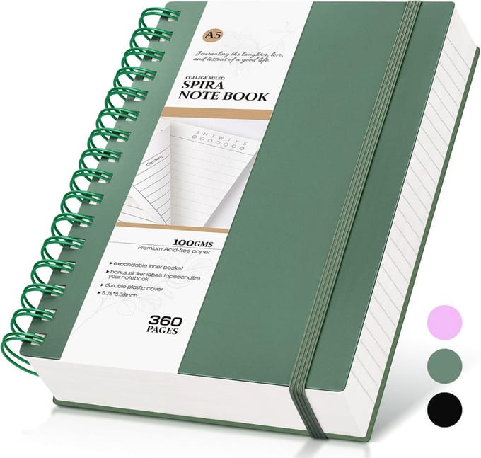 Spiral Notebook - Lined Journal - Schrijven en Notities - 360 Pagina's - A5 - Donkergroen