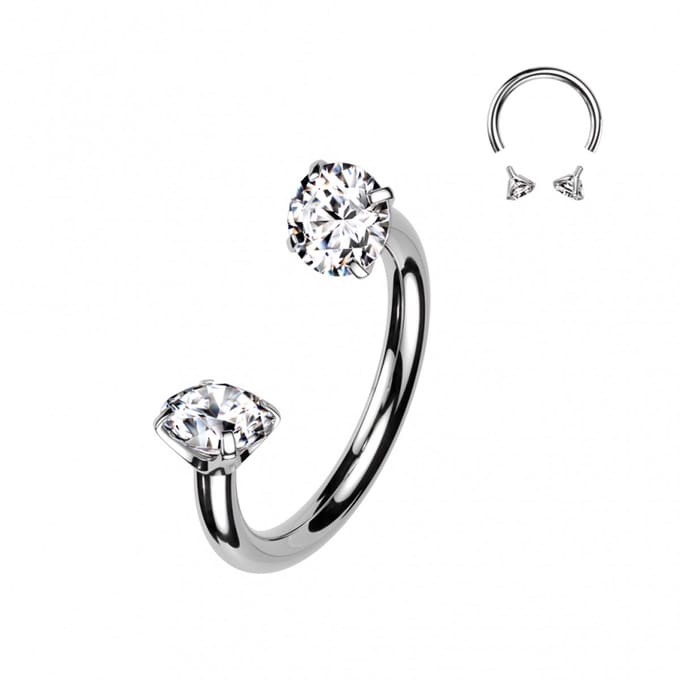 Piercing titanium horseshoe crammetje met steen 1.2x8x3 - zilver - LMPiercings