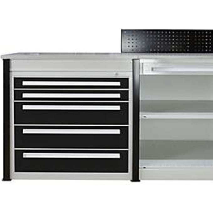 Schulte Lagertechnik Eindmodule voor uitschuifbaar baliesysteem MULTIplus, 1 modulair frame, 1 eindpaneel, breedte bovenblad 806 mm, zonder werkblad